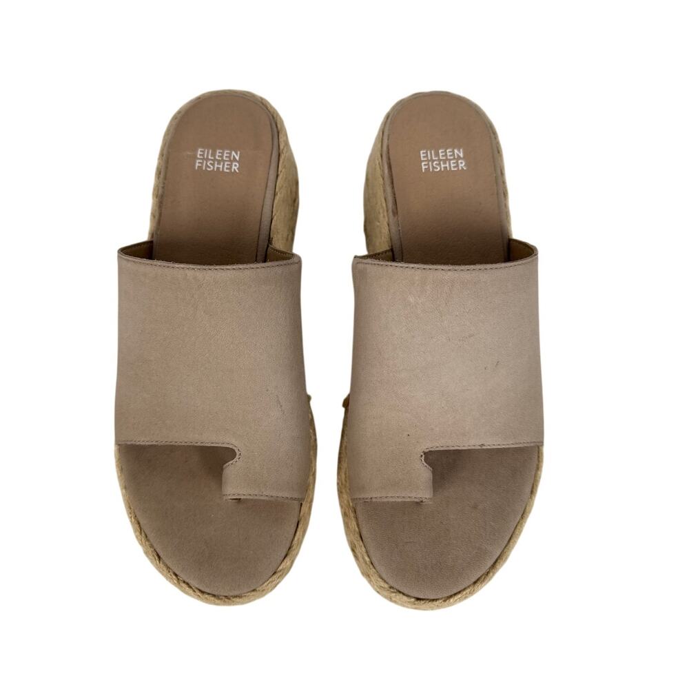 Eileen Fisher Tarry Wedge Sandals Womens 9 Shoes Taupe‎ Tumbled Nubuck Jute